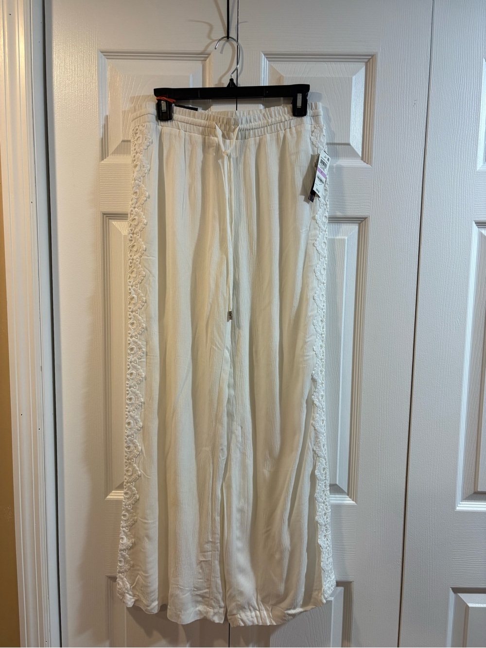 INC International Concepts Cream Crochet-Trim Wide Leg Pants - Picture 2 of 6